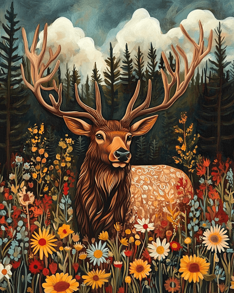 Mowbi - Wholesale Art Print - Folk Art Elk - Wildlife Wall Art Prints – 8″x10″ Artwork for 11″x14″ Frame0