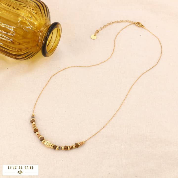 Lilas de Seine - Wholesale Link & Chain Necklace - Stainless steel necklace with natural stone washers 0124069