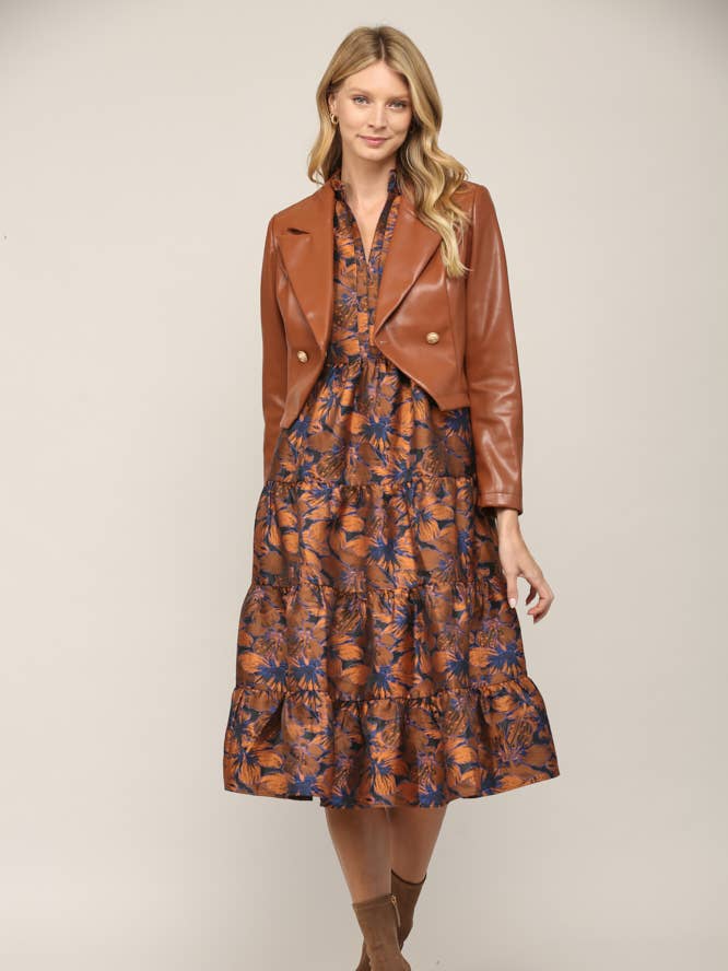 FAUX LEATHER DOUBLE-BREASTED CROP JACKET FJ70045 for wholesale by FATE