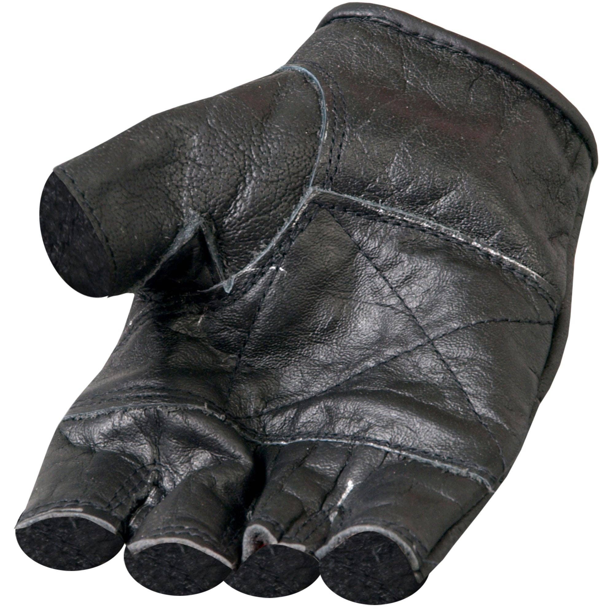 BLK Guantes de piel sin dedos Hot Leathers GVM1004 sin forro con palma acolchada de venta al por mayor en Faire2