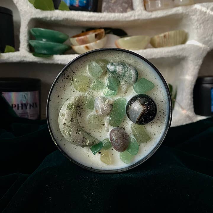 Gloom Garden Crystal Candle for wholesale by Planet Aries Candle Co