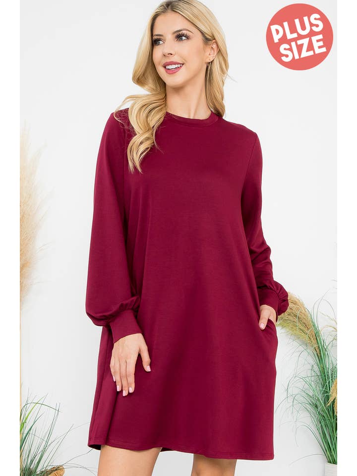 You & Me - Wholesale Dress - Women's - SALE!!! YMD10062XV-PLUS SIZE PUFF SLEEVE FRENCH TERRY DRESS30