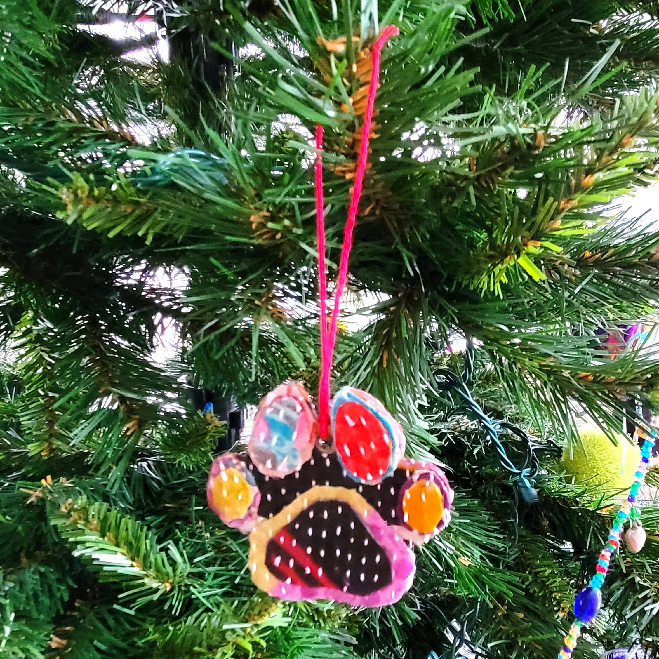 Eclectic Woodchuck - Wholesale Ornament - Recycled Sari Paw Print Ornament1