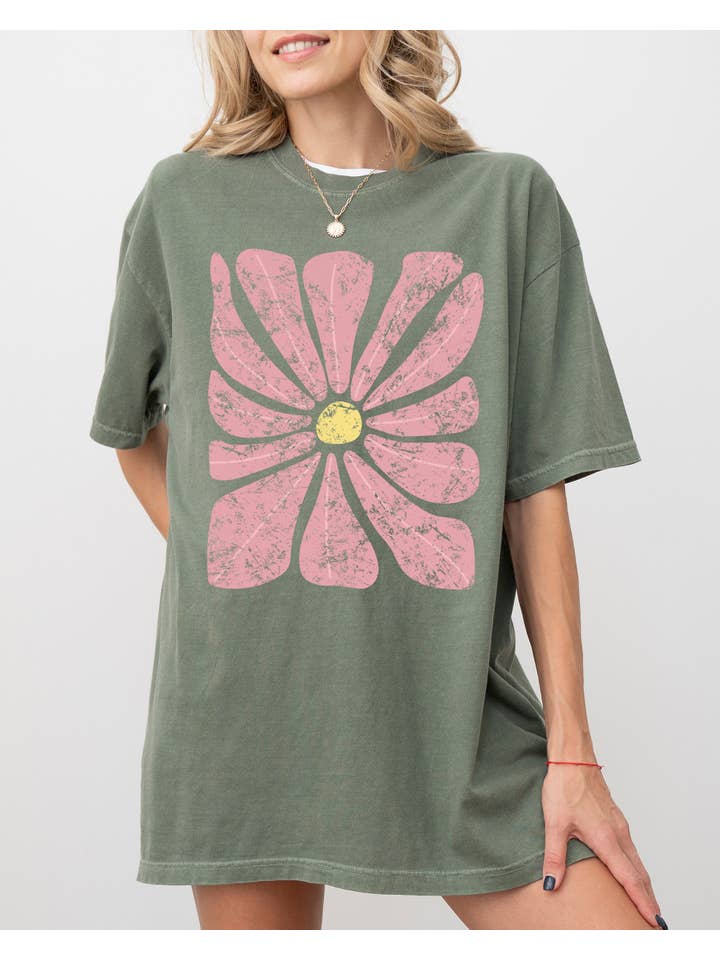 Refinery Number One LLC - Vente Tunique – femme - Fleur abstraite, motif floral bohème, chemise d'été et de nature5