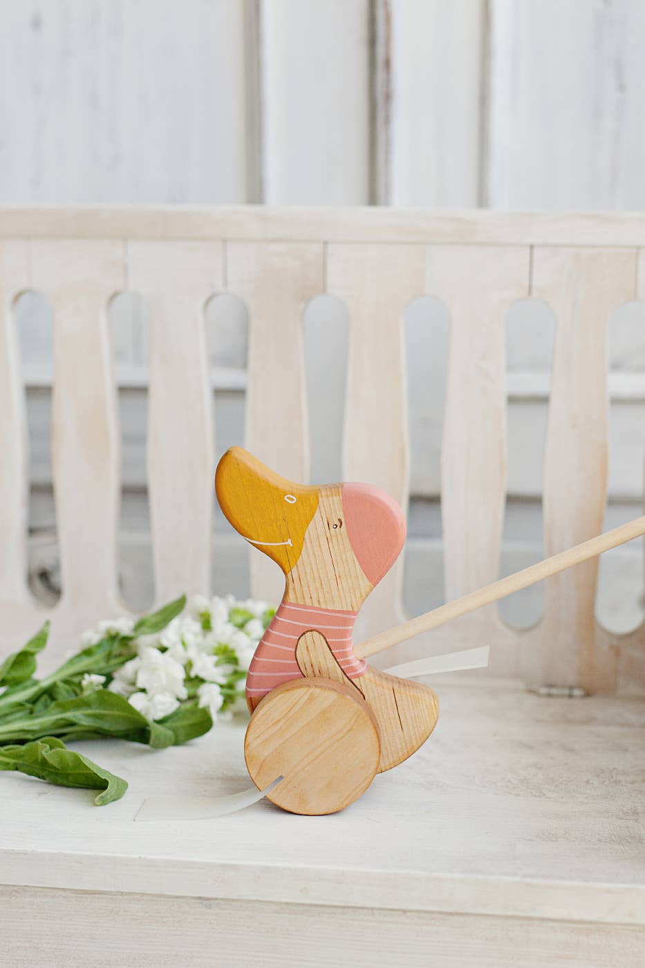 Friendly Toys - Wholesale Wood Toy - Kids - Handmade Wooden Toy, Pink Duck Push Toy2