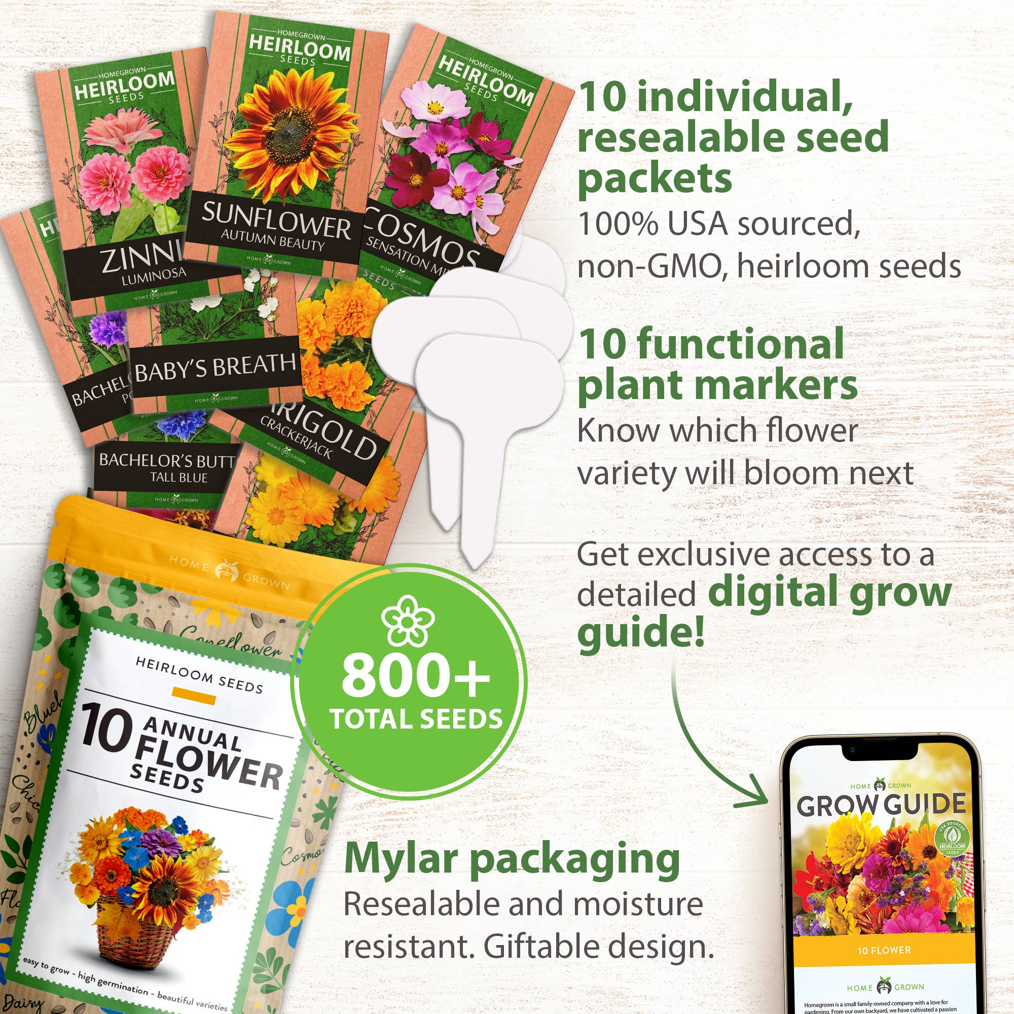 Homegrown Garden - Wholesale Plant Seeds - 10 Annual Flower Seeds Packets with Wildflower Seeds2
