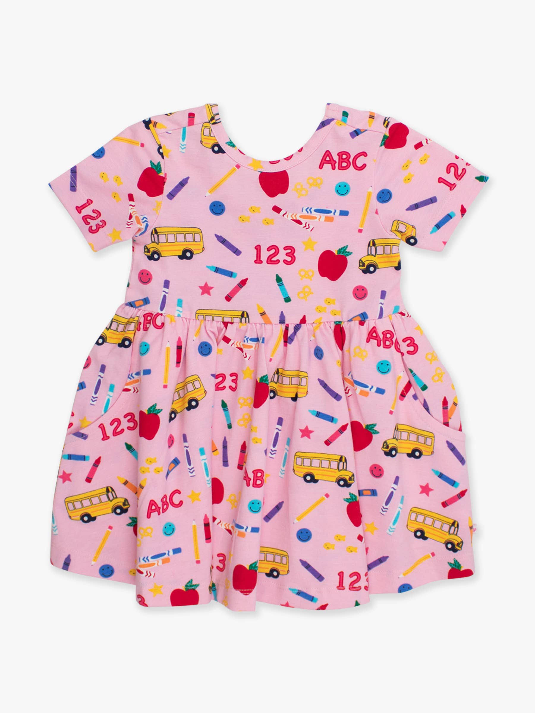 Lyserød Pigers lyserøde skolehus kortærmet strikket snurrekjole for engroshandel på Faire8