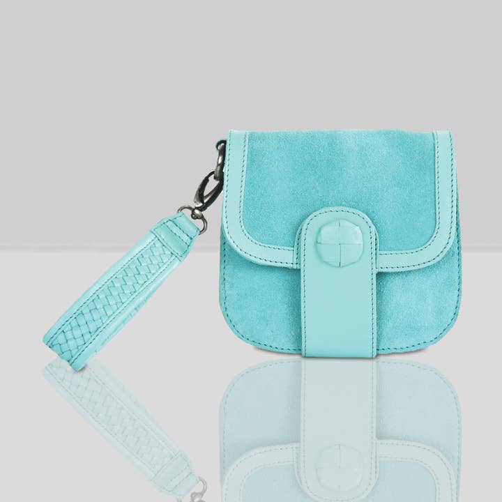 Bracelet à patte en cuir suédé turquoise « FLOYD » pour la vente par Assots London