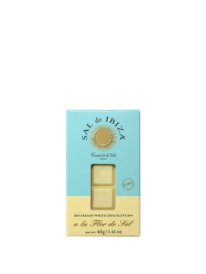SAL de IBIZA White Chocolate with Fleur de Sel, 38% Cocoa, Mini, 40g, Organic for wholesale by SAL de IBIZA
