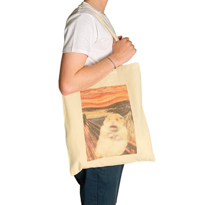 ZZZEBRAAA LIMITED - Wholesale Tote Bag - Unisex - The Scream Hamster Meme Tote Bag Vintage Art Meme