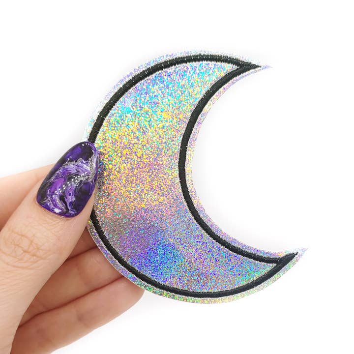Project Pinup - Vendita all'ingrosso Toppe - Toppa termoadesiva in vinile olografica glitterata a forma di luna crescente