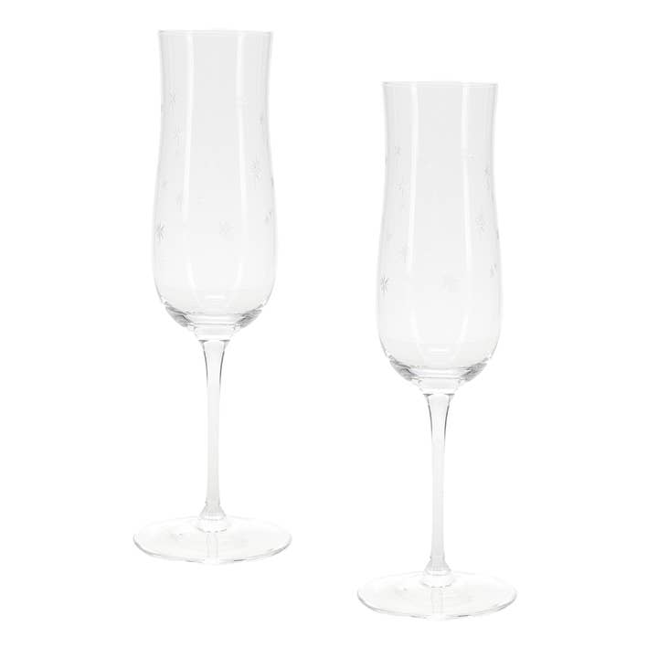 Rex London UK – wholesale Champagne flute – Etched star champagne glasses (set of 2) - Clear