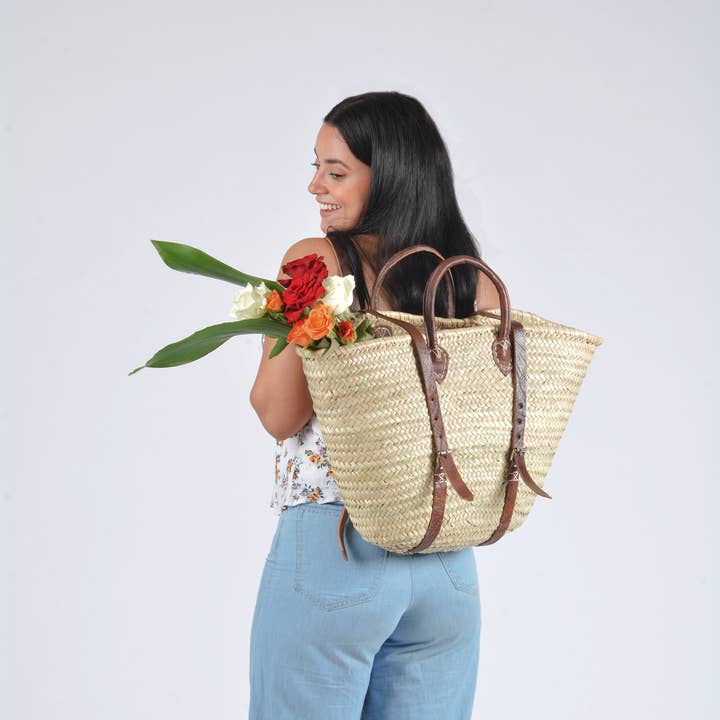 Melecraft – Engroshandel Strandtaske – Fransk Markedskurv Rygsæk - Vævet Palmelæder Taske0