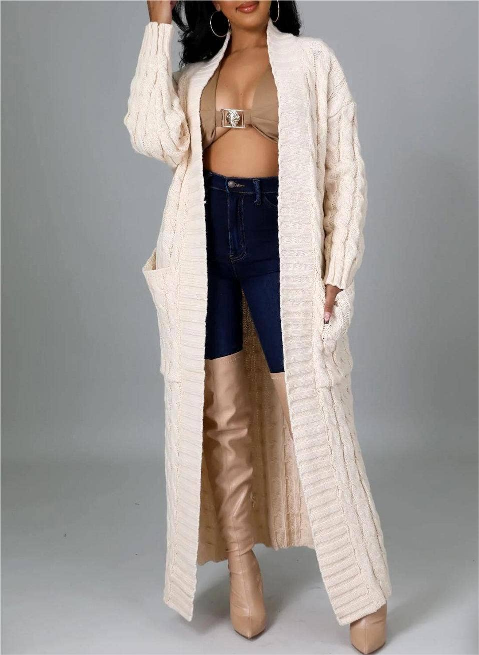 Rosa Clothing - Wholesale Cardigan - Women's - Multicolored Long coat knit cardigan12