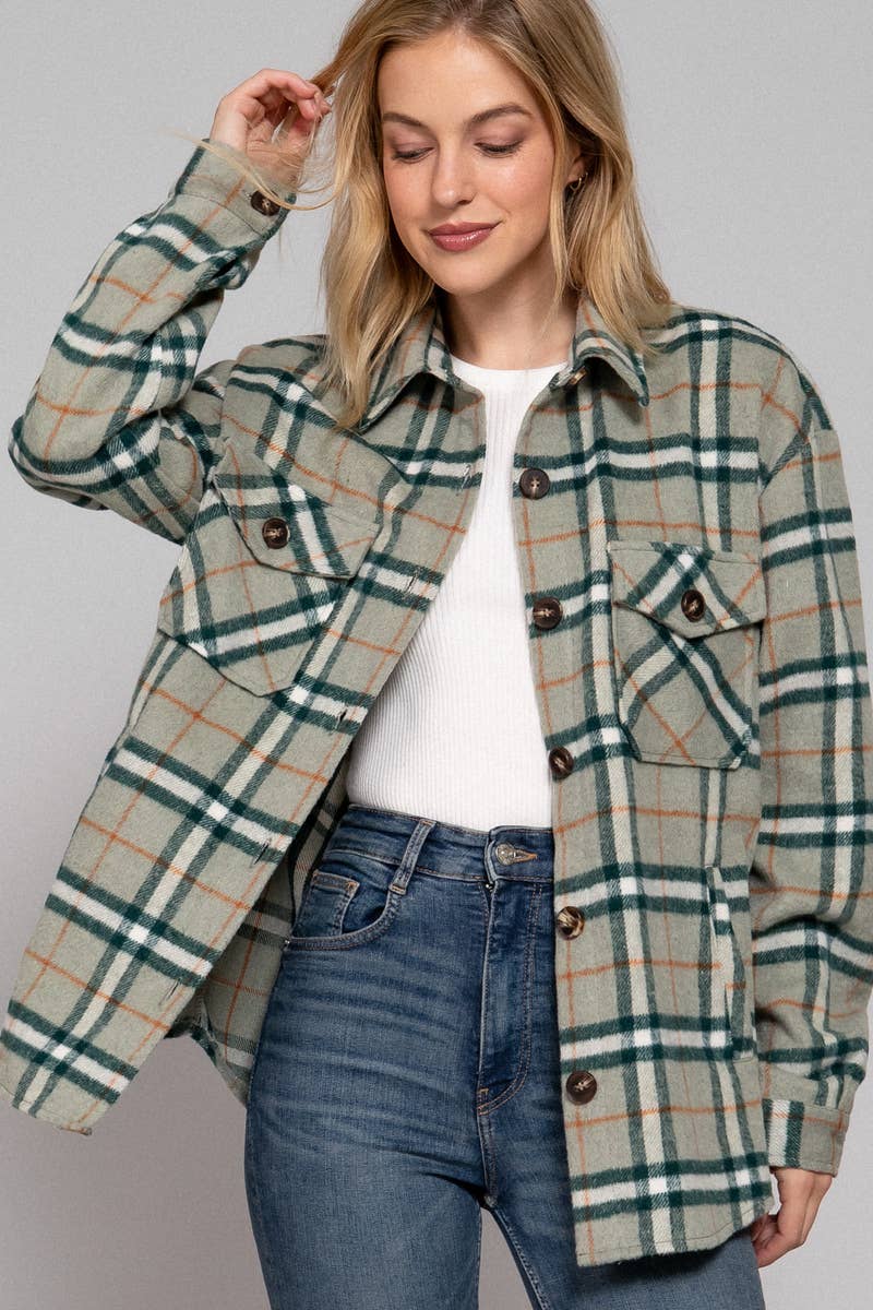 42POPS - Wholesale Shirt Jacket/Shacket - Women's - '...WOOL BLEND PLAID JACKET W/ SIDE POCKET1