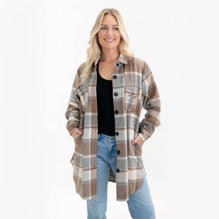 Floral Cross Plaid Shacket for wholesale by Love in Faith