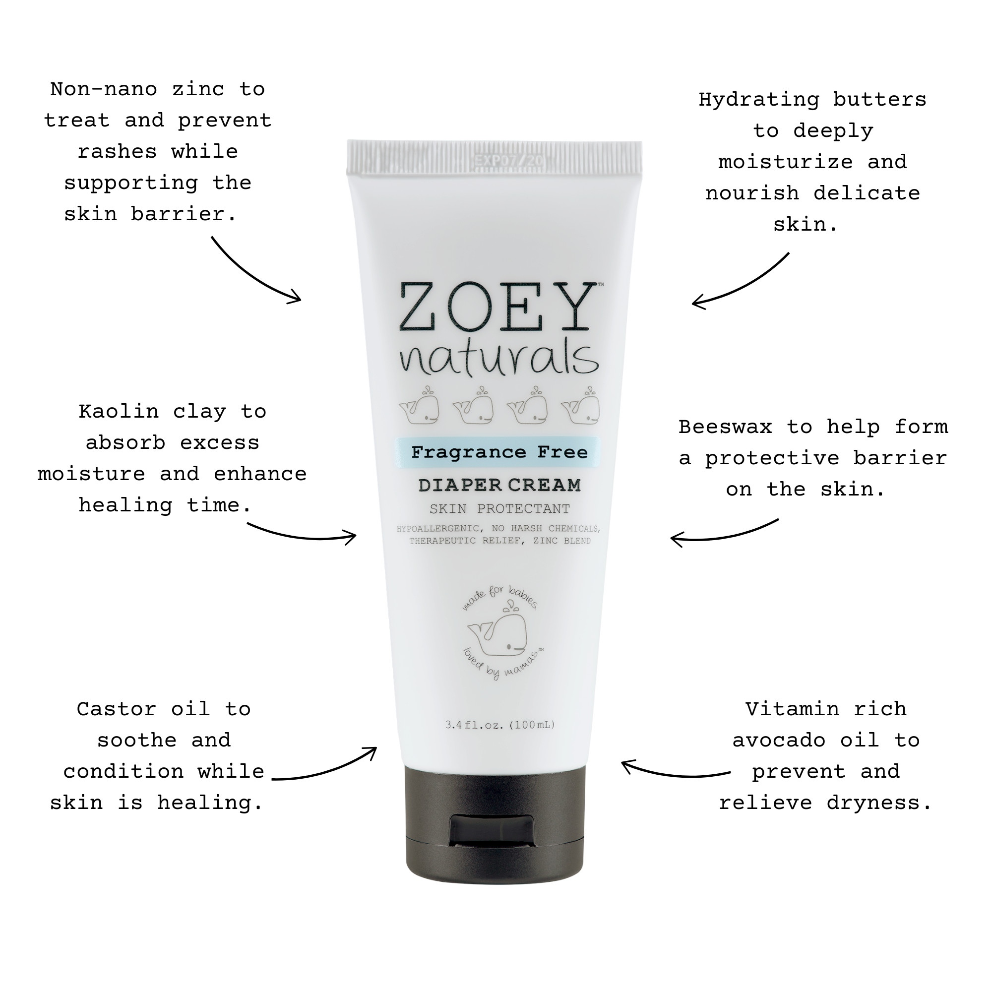 Zoey Naturals - Wholesale Diaper Cream - Fragrance Free Diaper Cream - 3.4oz3