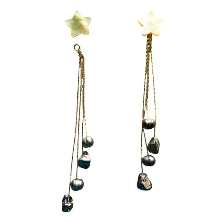 ACUS - Wholesale Dangle Earrings - Nebula Detachable Earrings White Mother-of-Pearl and Dark Pearl