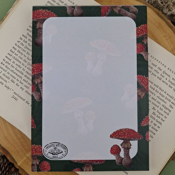 Mushroom A5 Notepad for wholesale by Frances Williams Art