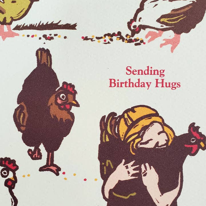 Little Green - Wholesale Birthday Card - Birthday Hug Chicken Greeting Card