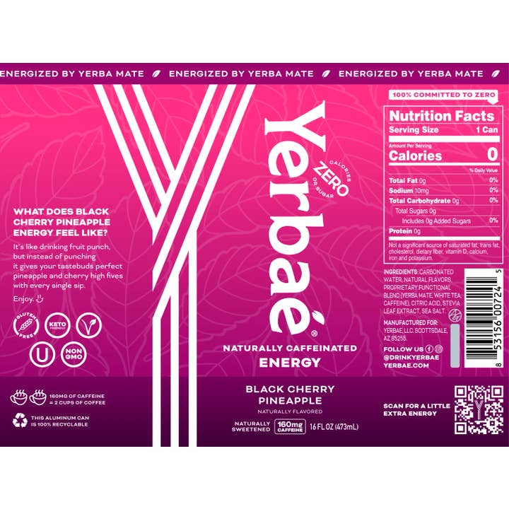 Yerbae - Wholesale Sports/energy drink - 16oz Black Cherry Pineapple Sparkling Water Energy Drink1