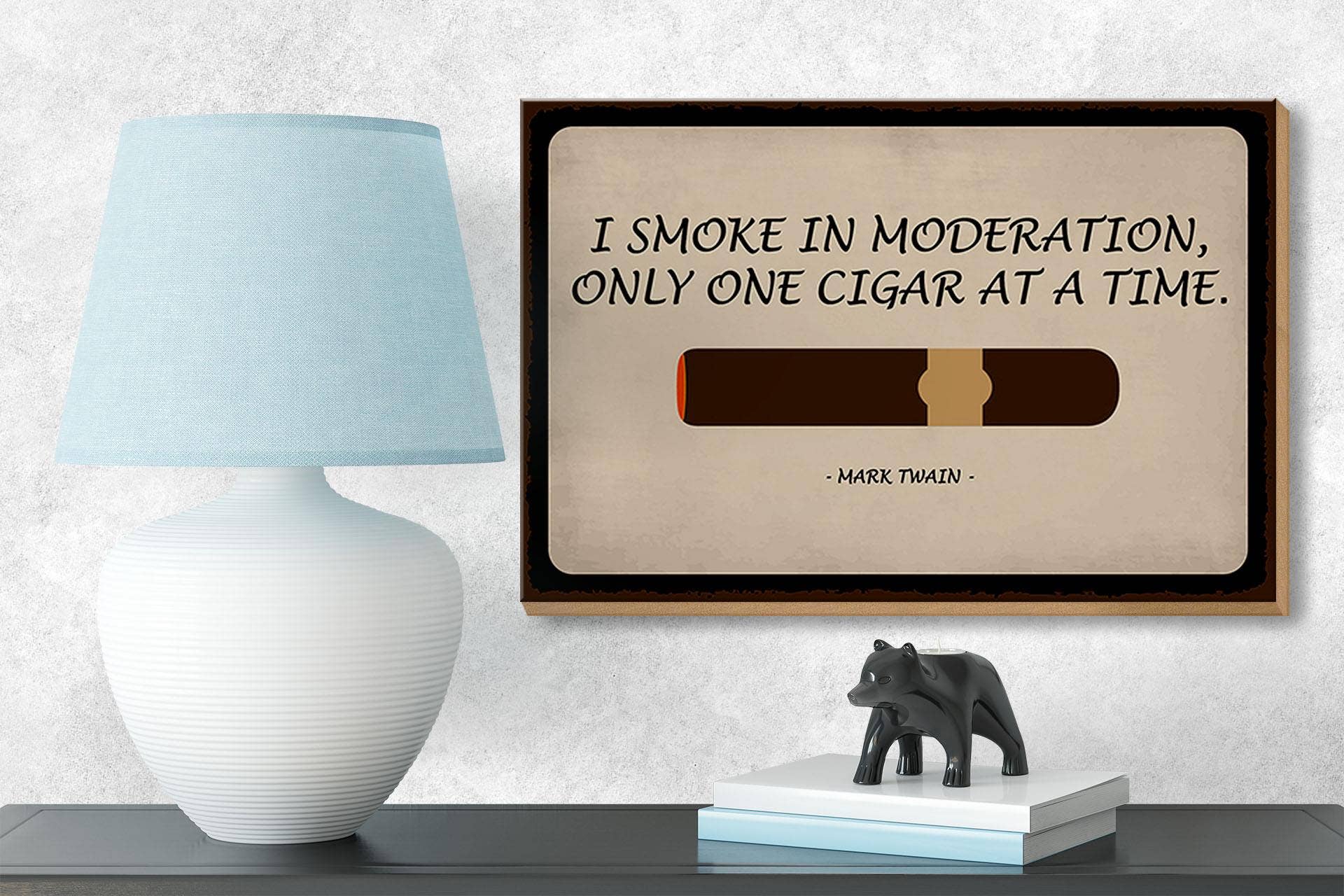 Femer - Wholesale Bord/bordje - Houten bord met de tekst 18x12cm I Smoke in Moderation Only Cigar2