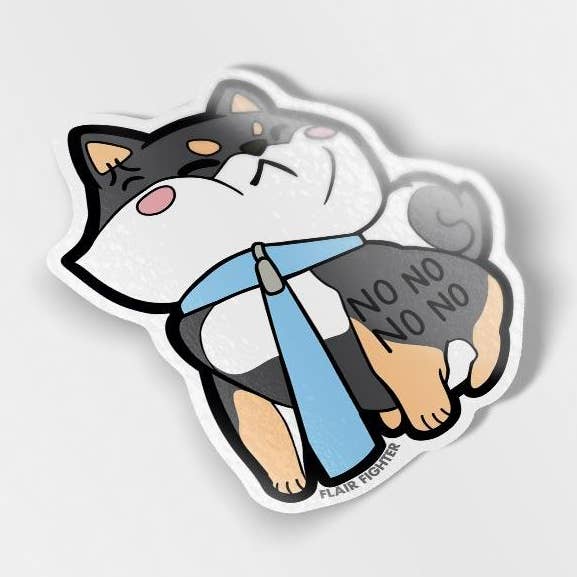 Autocollant en vinyle Shiba Inu noir et feu tenace pour la vente par Flair Fighter