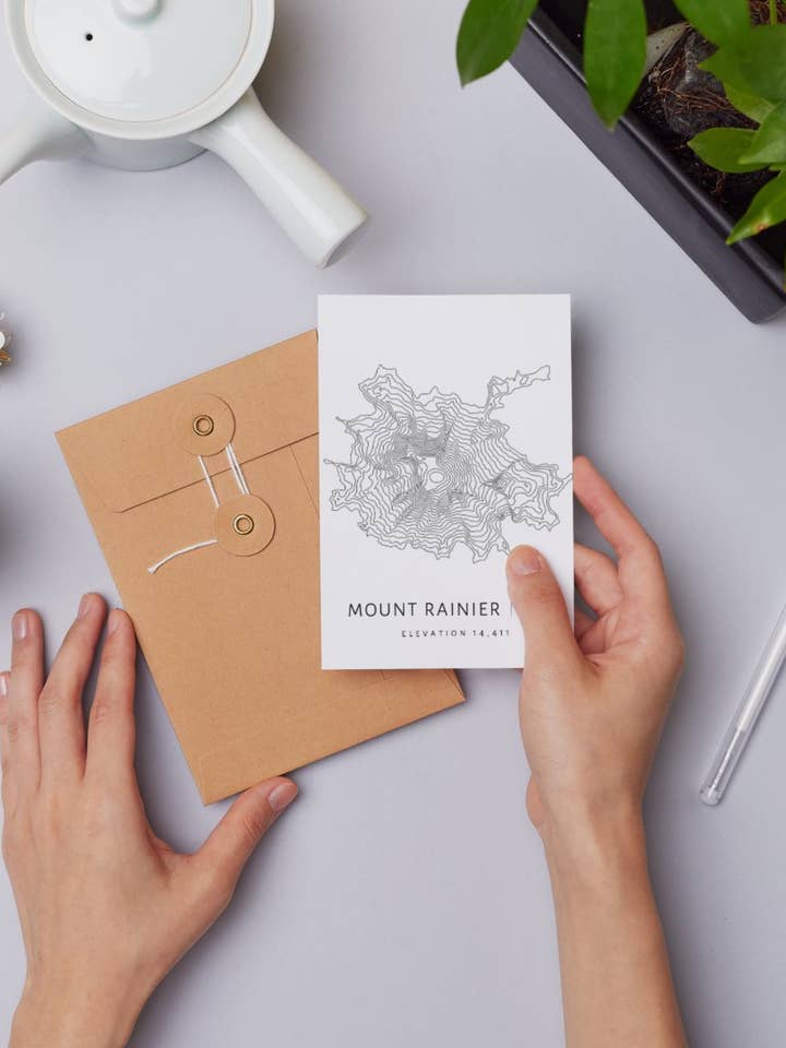 Mt. Rainier Topographic Postcard | Mini Art Print for wholesale by Wander Free and Queer