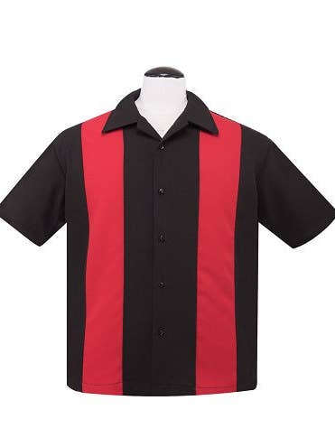 Camisa de bolos de popelina con doble panel en negro/rojo para venta al por mayor de Steady Clothing