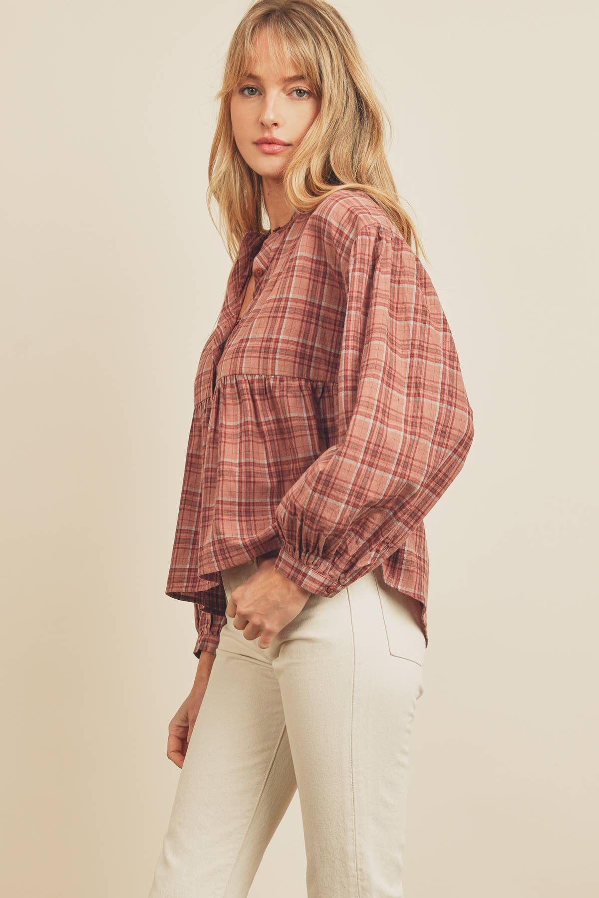 Dress Forum - Vente Chemisier – femme - Haut de babydoll à manches bouffantes à carreaux FT67133