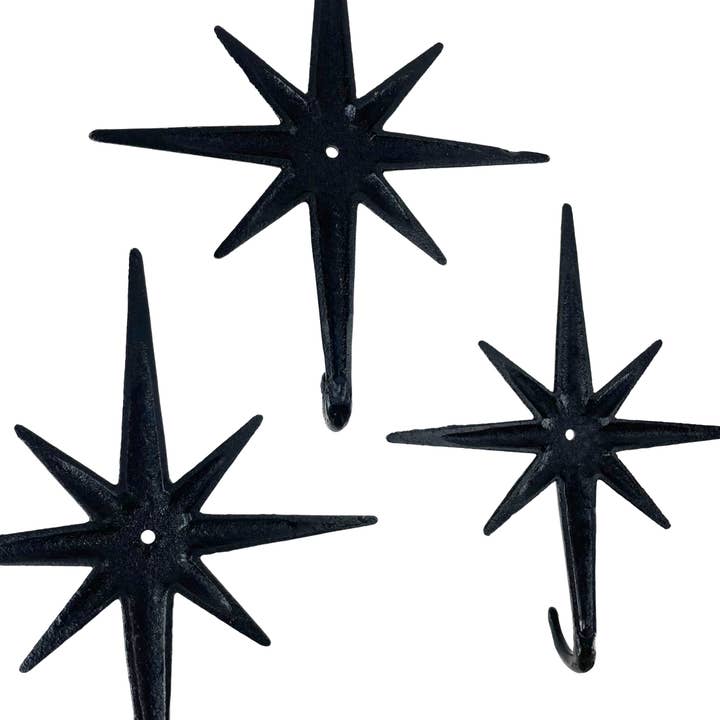 Zeckos - Wholesale Wall Hook - Set of 3 Cast Iron Atomic Starburst Wall Hooks