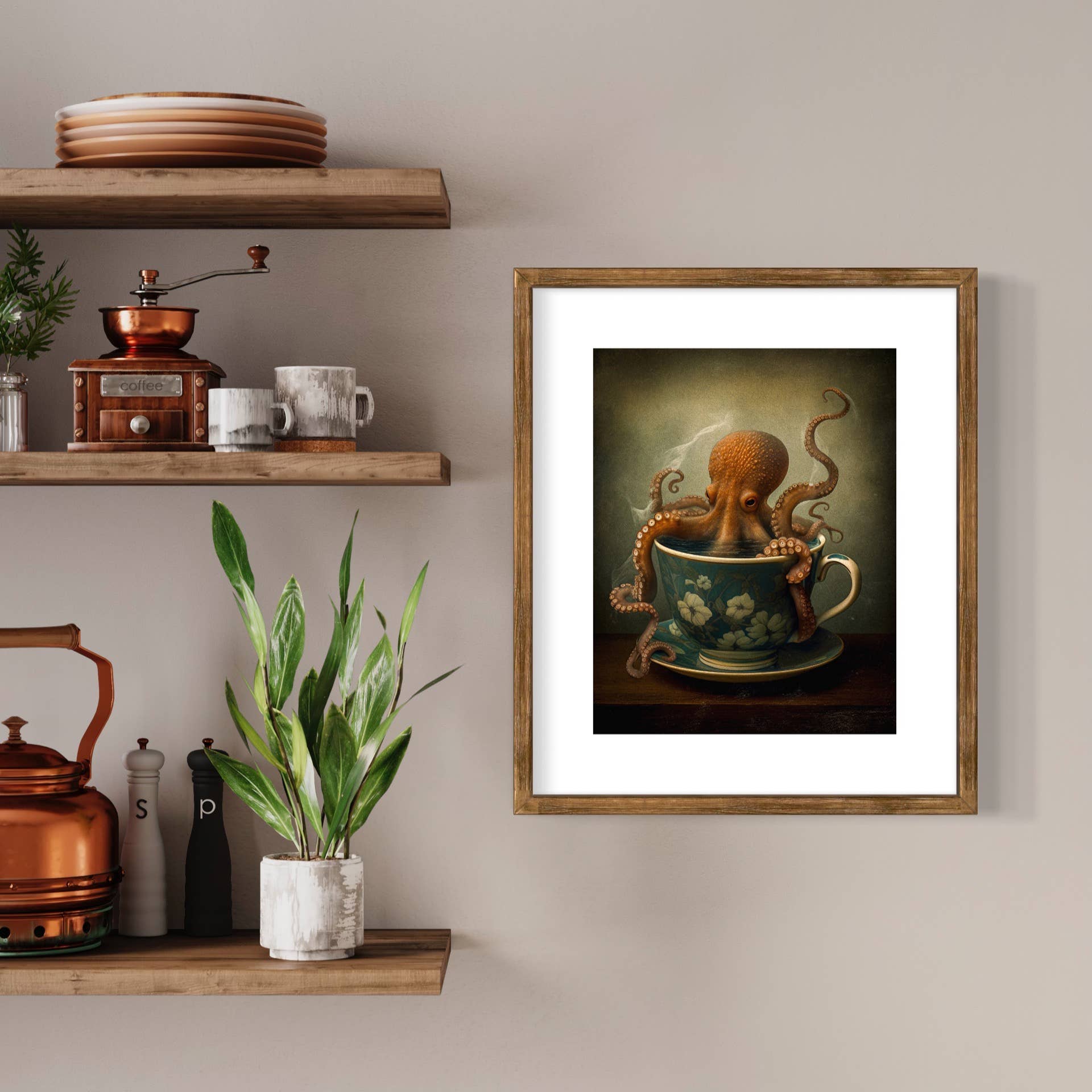 Salty Alyce - Wholesale Art Print - Octopus In A Tea Cup Wall Decor EB1283