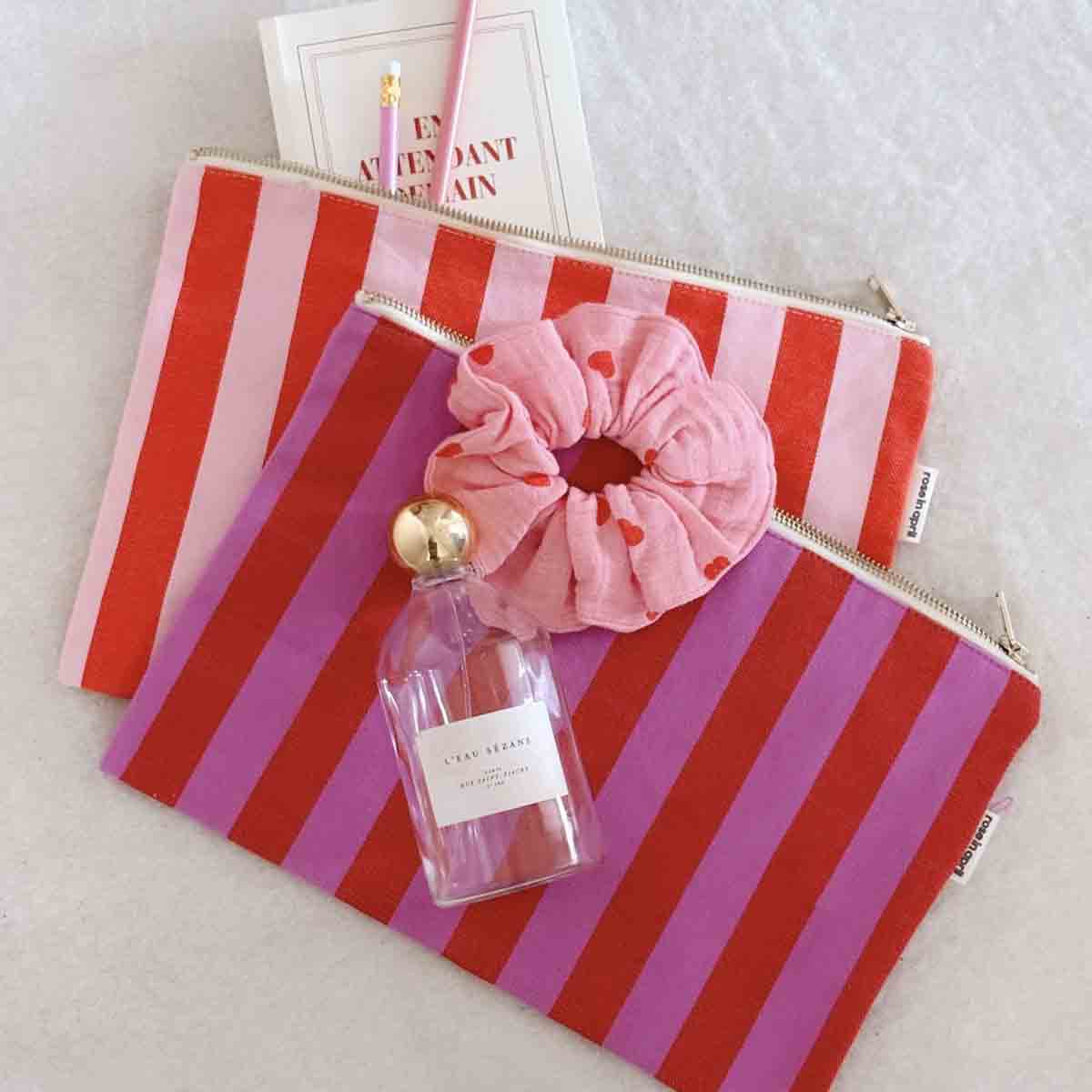 LILI FLAT POUCH STRIPES TOMATO / CANDY PINK for wholesale on Faire4