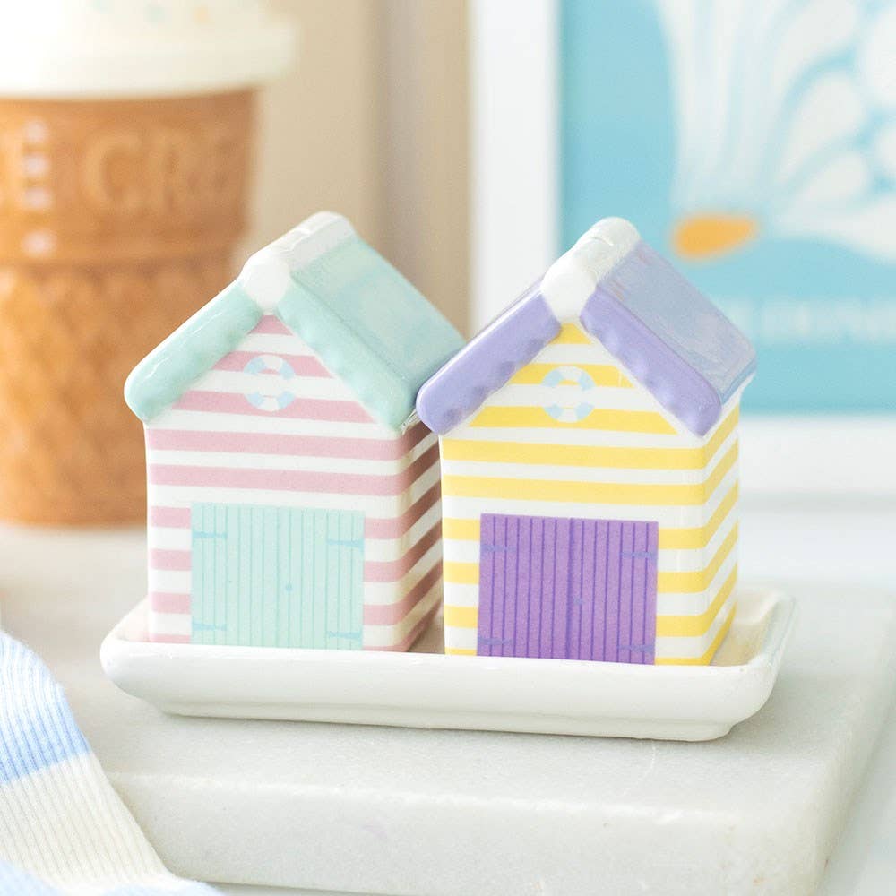 Something Different Wholesale - Wholesale Salt & pepper shaker set - Pastel Beach Hut Salt and Pepper Shakers