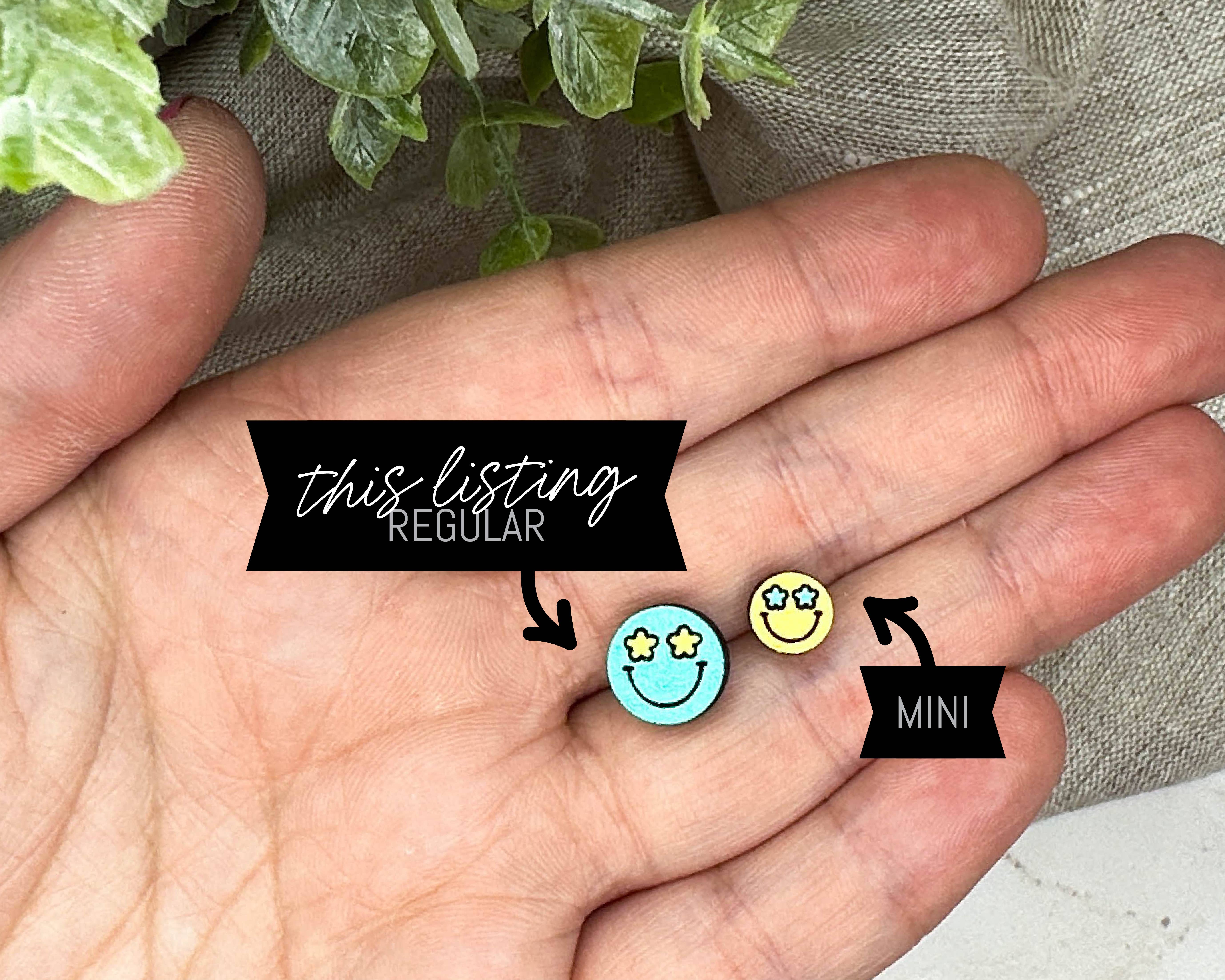Kinsal Creative - Wholesale Stud/Post Earrings - Easter Happy Face Wood Stud Earrings2