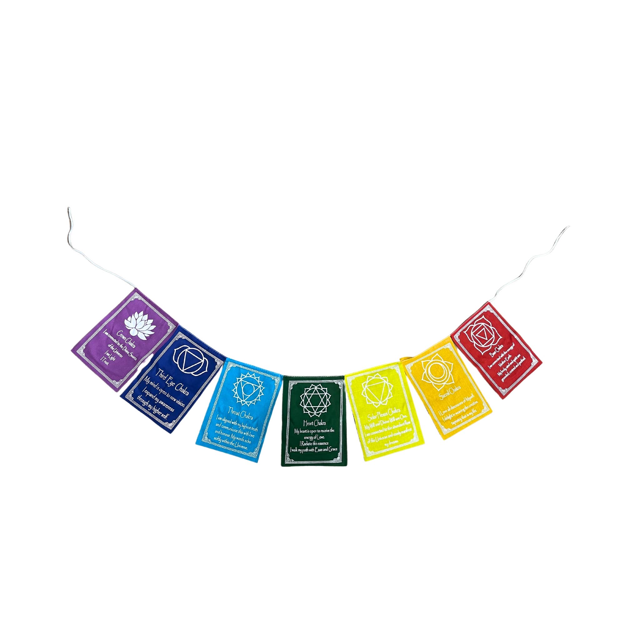 Ancient Wisdom - Wholesale Flag - Seven Chakra Colours & Mantra - Med (7 Flags)0