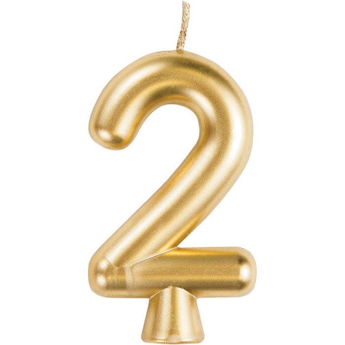Gold Number 2 Candles, 1/Pkg for wholesale by Bulk Party Decor