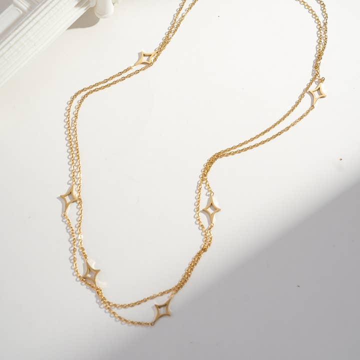 COSMOS - Wholesale Y-Neck/Lariat Necklace - Star Pendant Necklace in Gold Stainless Steel & Celestial Touch0