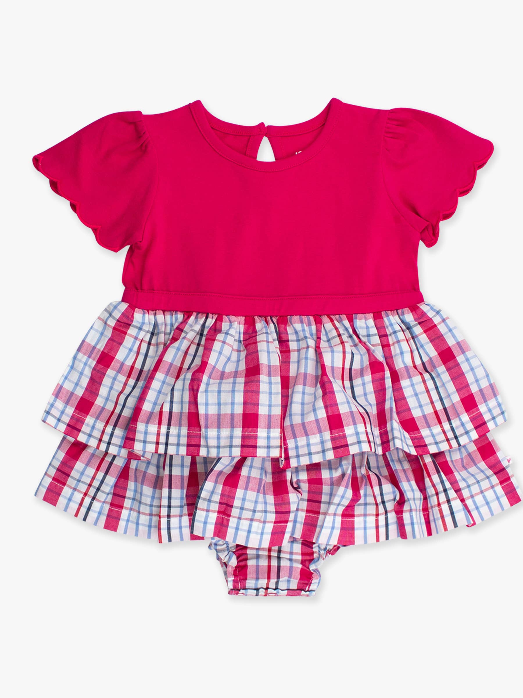 Pink Baby Girls Adley Plaid Short Sleeve Skirted Romper for wholesale on Faire7