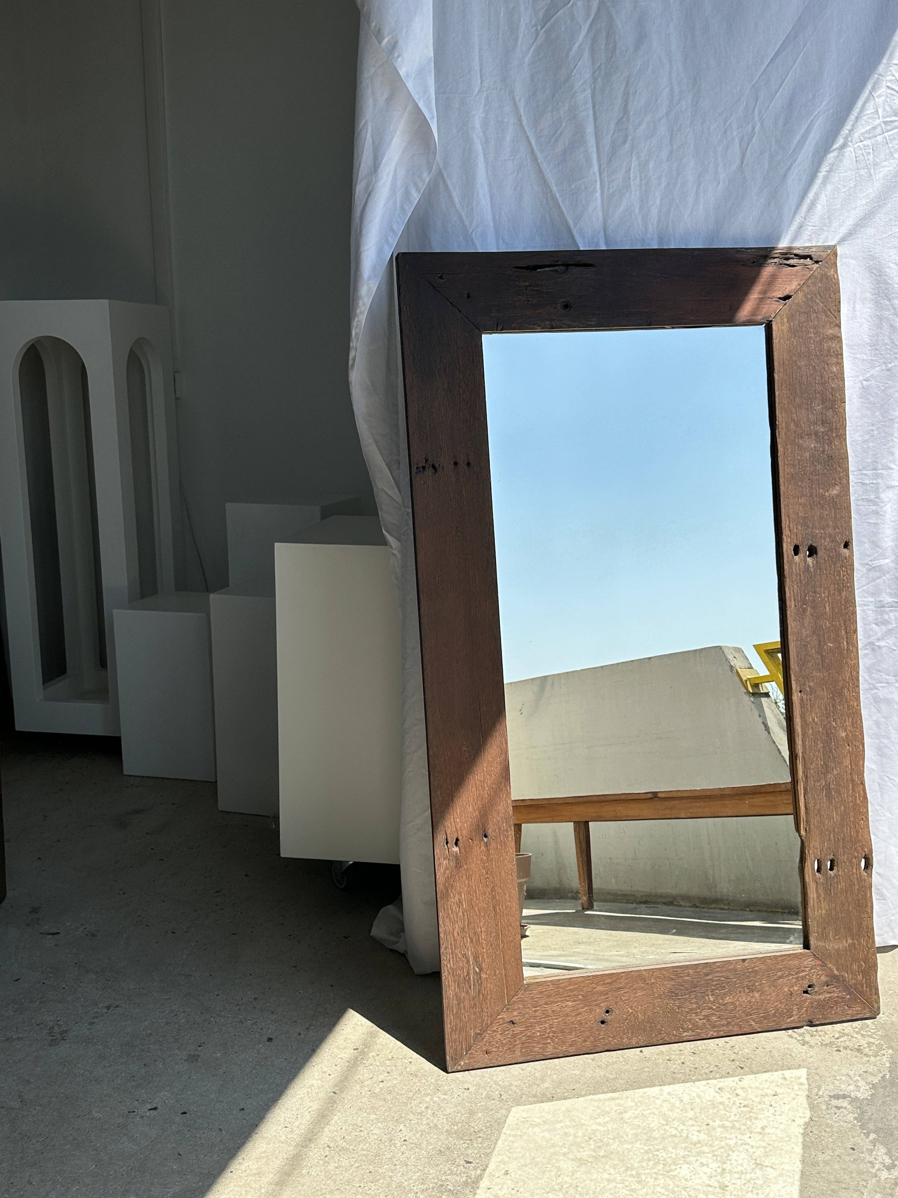 Office Objets - Wholesale Wall Mirror - Mirror with exotic brutalist old iron wood frame H:139cm25