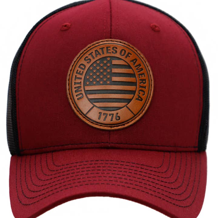 Cap Zone - Wholesale Trucker Hat - Unisex - American Flag 1776 Patch Six Panel Curved Bill Trucker Hat