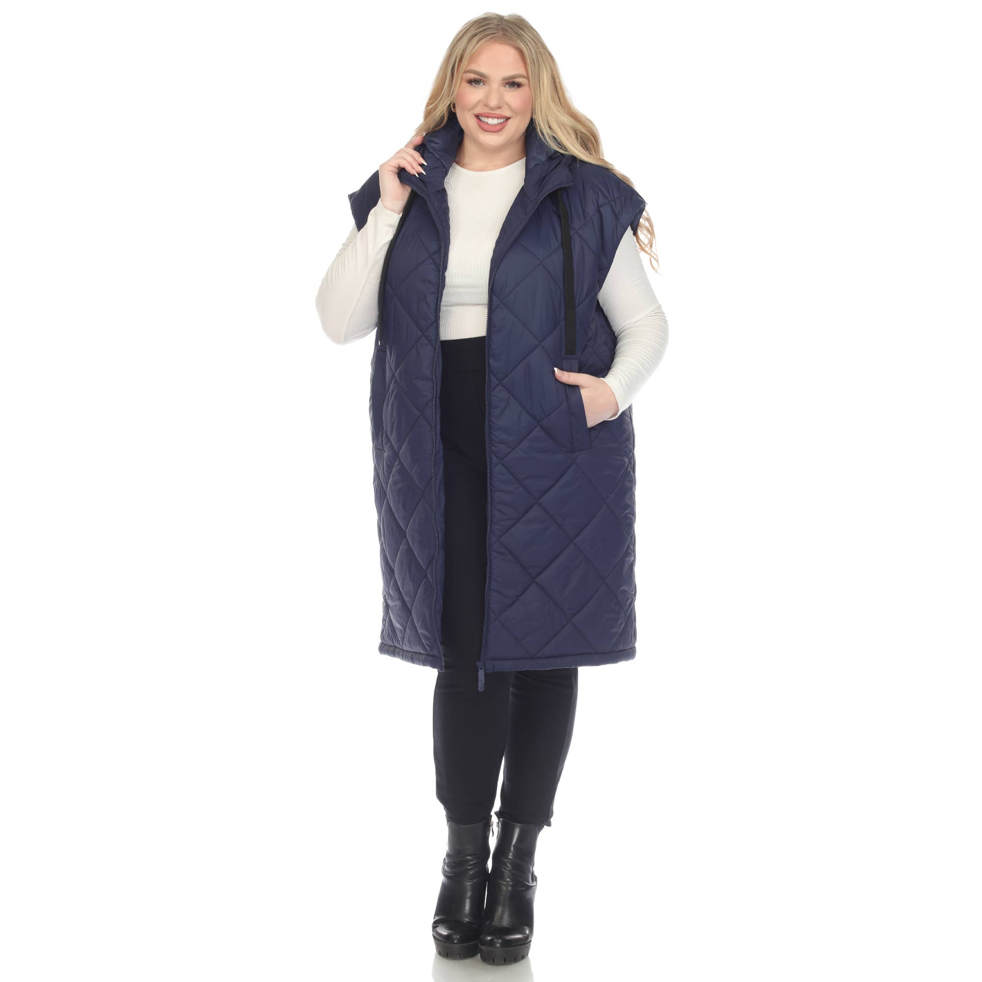 WHITE MARK - Wholesale Outerwear Vest - Women's - Plus Size Diamond Quilted Hooded Puffer Vest0
