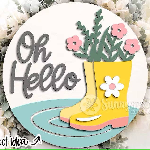 Spring- Oh Hello Rainboots Door Hanger DIY | Paint Kit for wholesale by Kate's Blanks