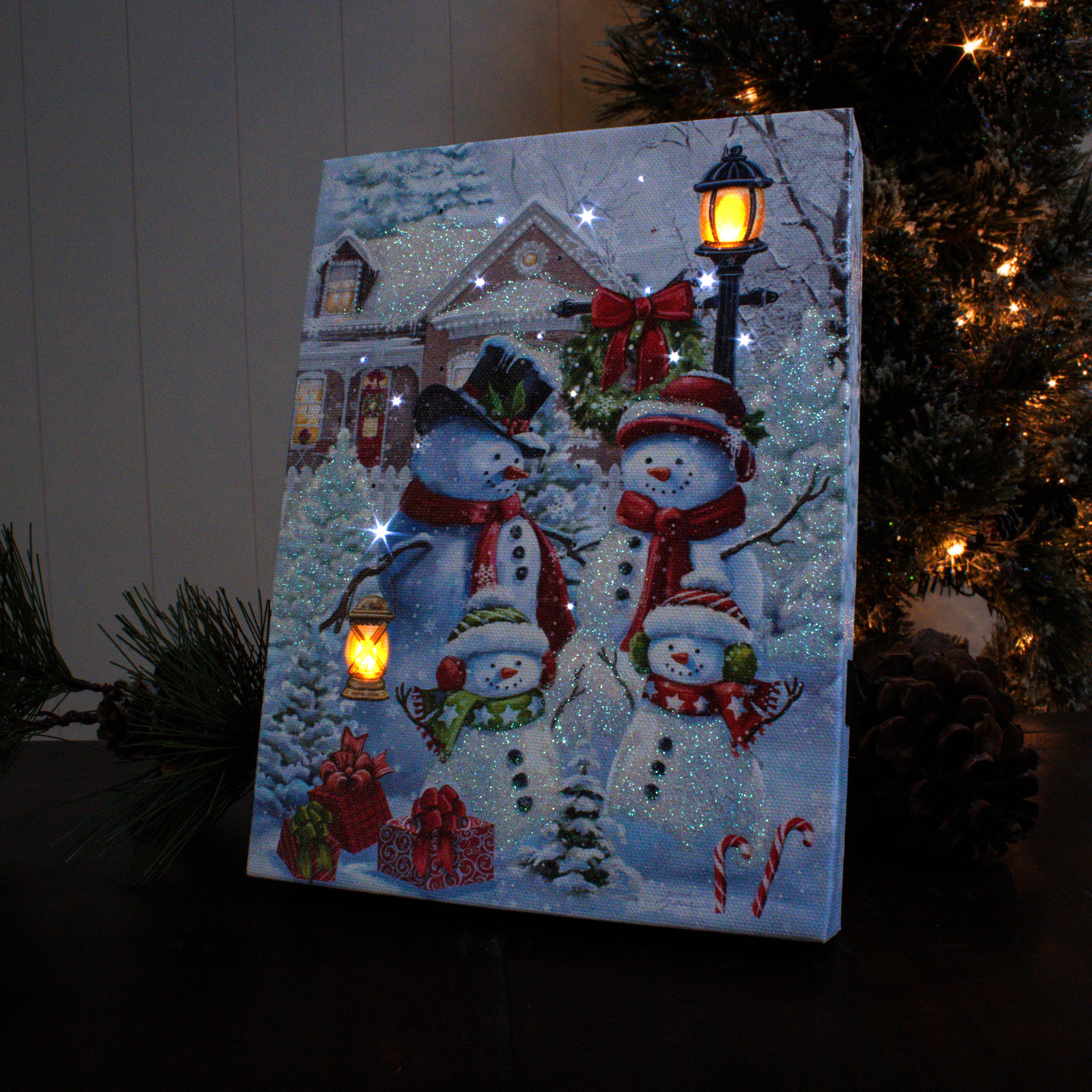 Glow Decor - Wholesale Christmas Decoration - Frosty Family Fun 8x6 Lighted Tabletop Canvas2