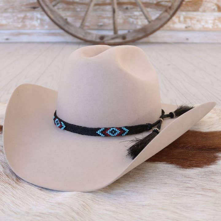 Genuine Horsehair 5 Strand Braided Hat Band with Double Tassel - Blue Roan for wholesale by Willow Lane Hat Co.