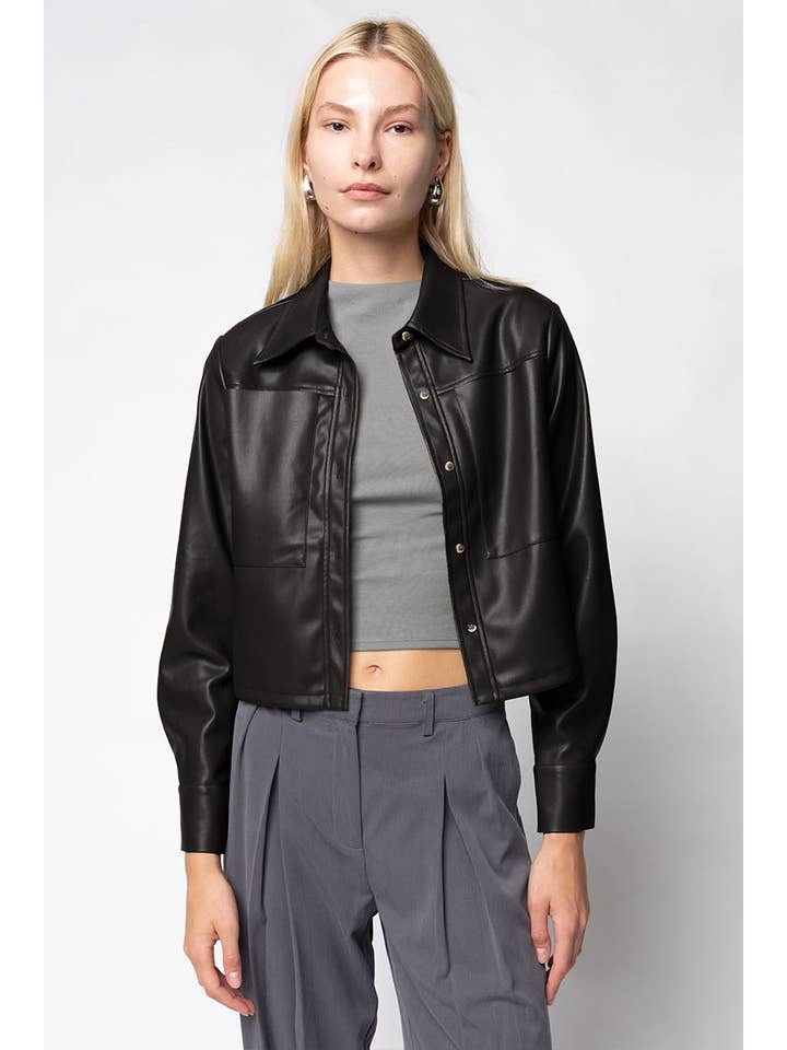 Vegan Leather Cropped Jacket With Front Pockets for wholesale by Naked Zebra