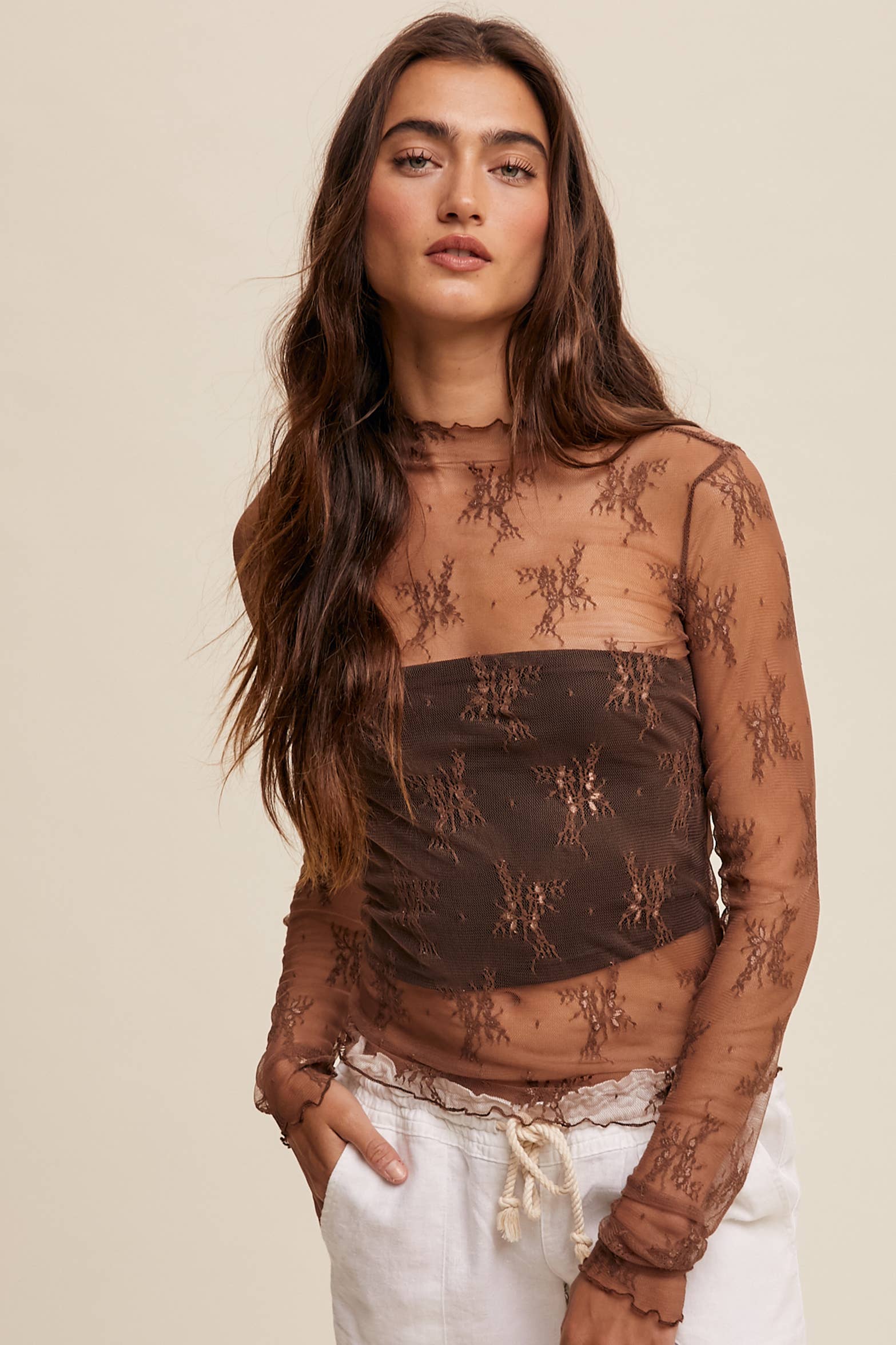 Listicle - Wholesale Blouse - Women's - Sheer Lace Long-Sleeve Top22