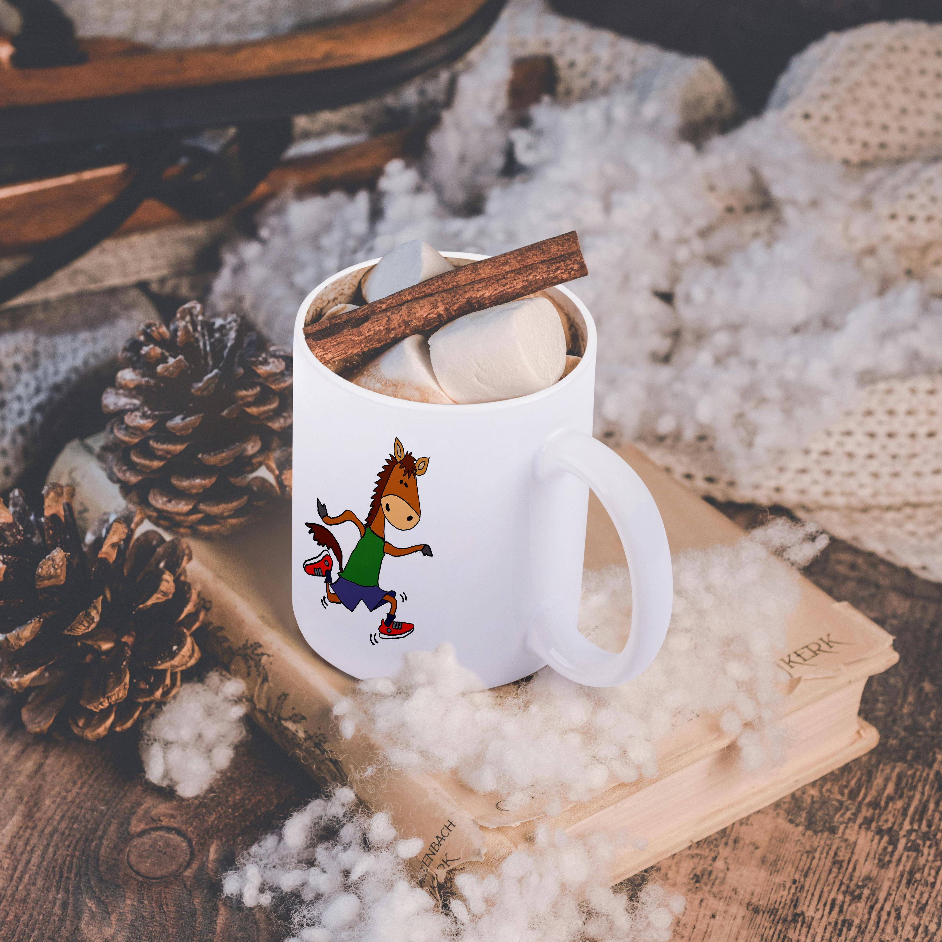 3dRose - Vente Tasse à café - 3dRose, Tasse avec dessin humoristique de cheval bai courant ou trottant11