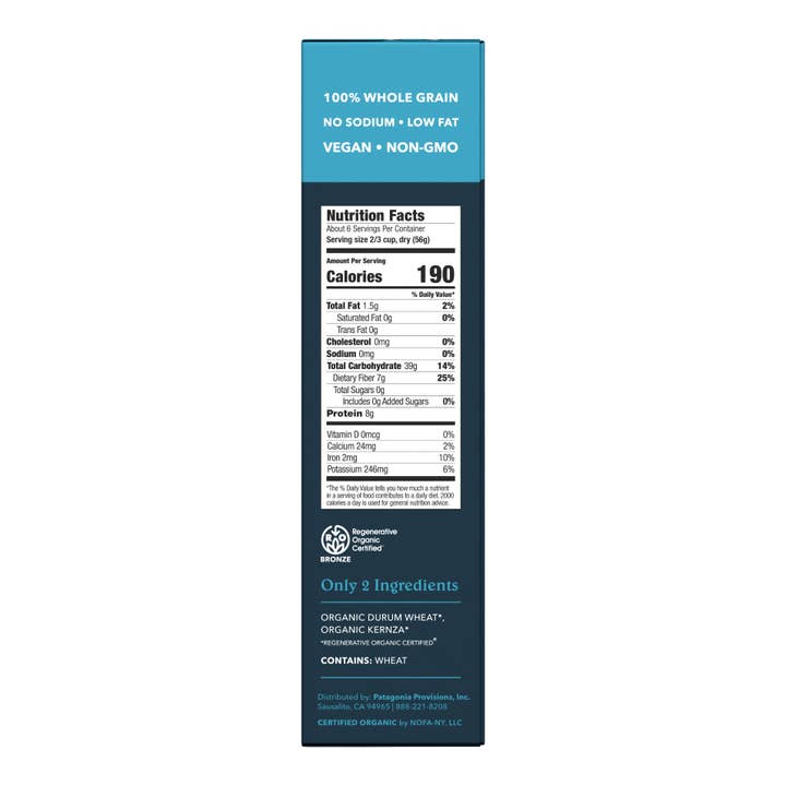 Patagonia Provisions - Wholesale Pasta - Organic Pasta Shells (12 oz box)