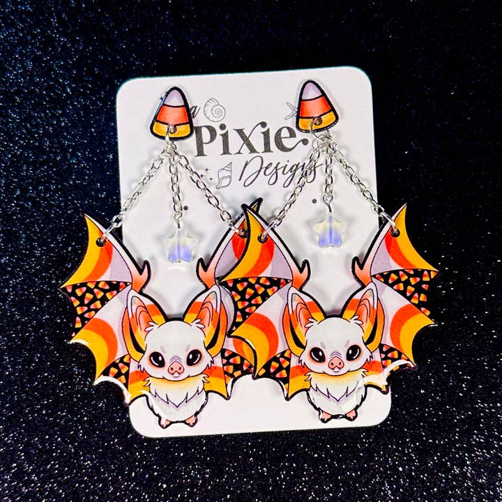 Sea Pixie Designs – Großhandel Ohrhänger – Candy-Corn-Fledermaus-Halloween-Ohrringe, gruselig & niedlich5